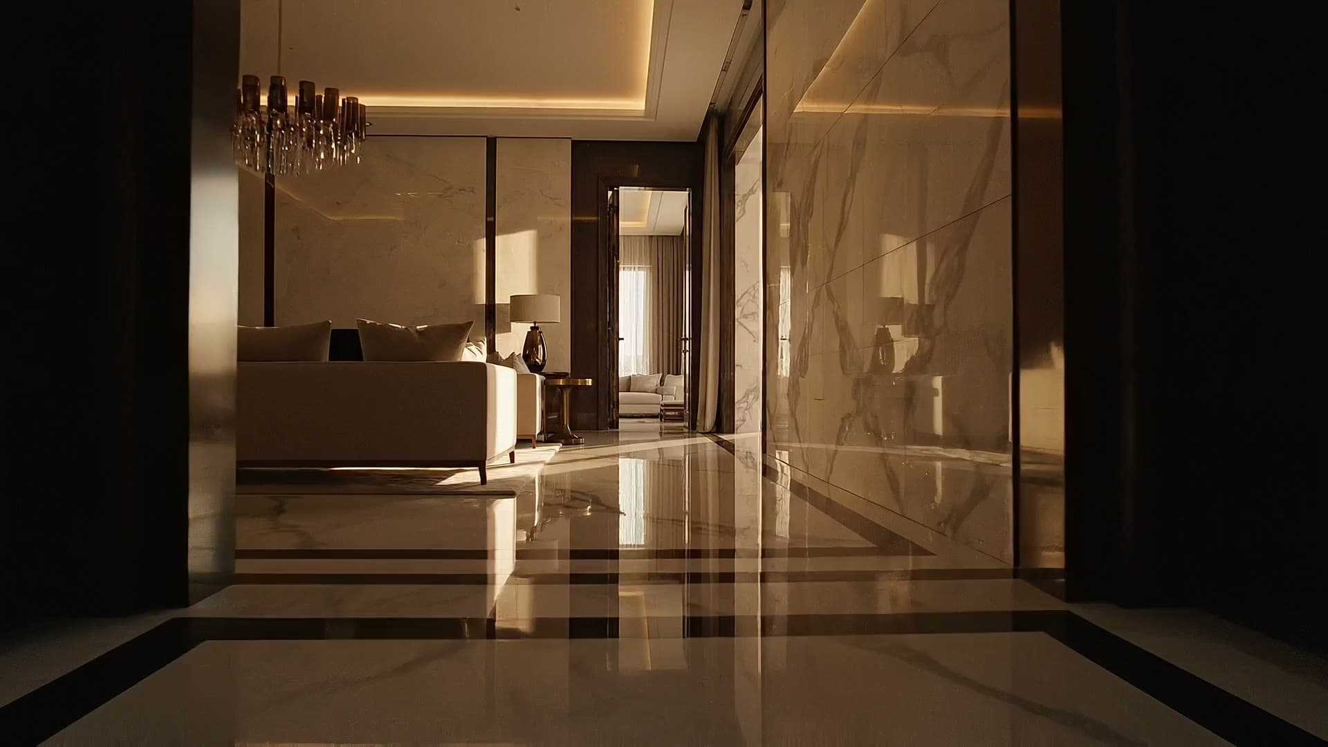 A camera tour across premium marble, granite and stone interiors living room, staircase, bathroom, office and courtyard